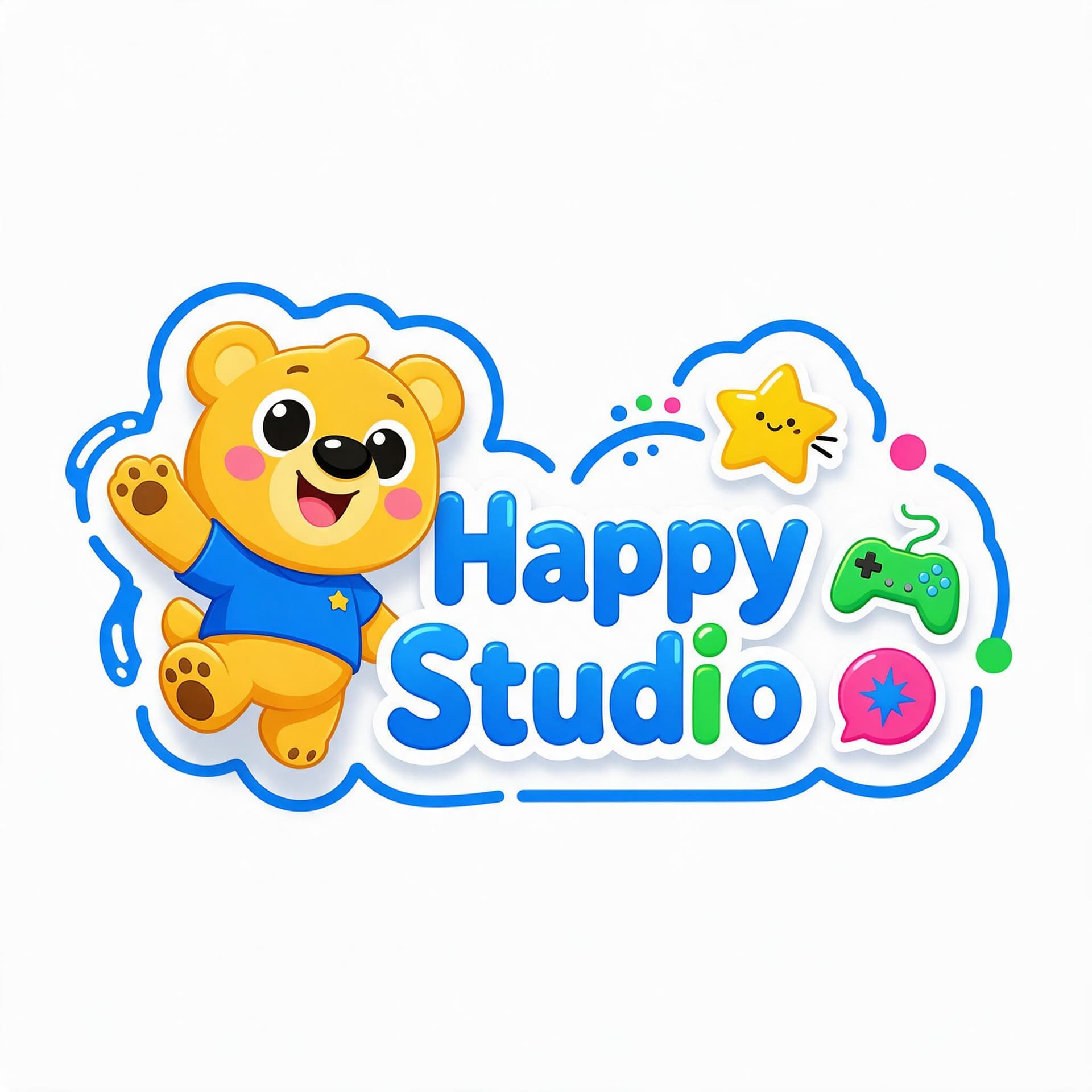 Happy Studio kids entertainment brand logo with bear mascot