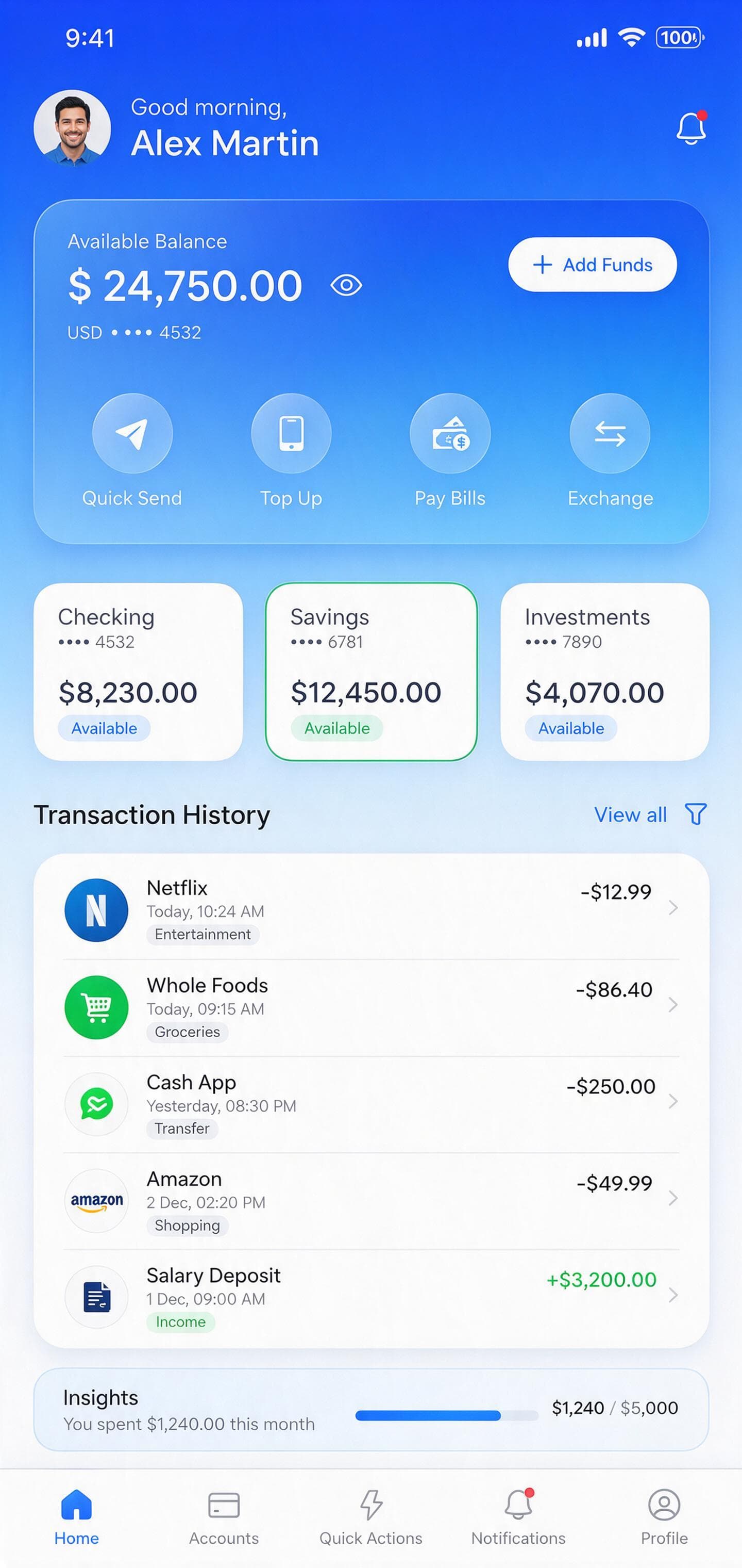 Nimbus Pay banking app UI design