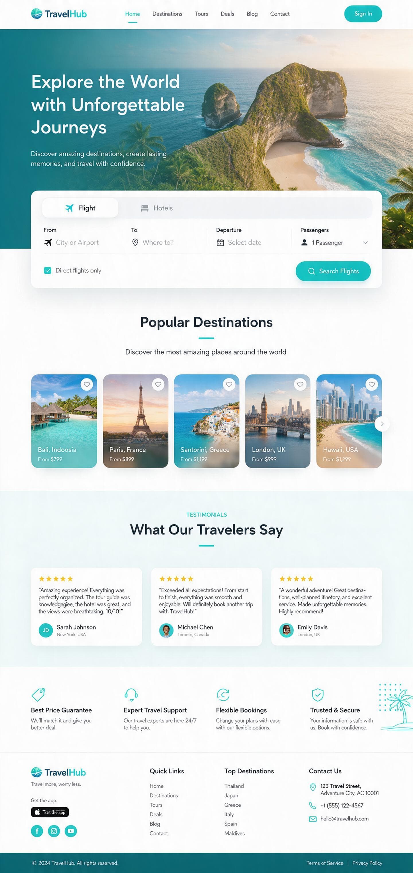 TravelHub travel booking website UI design