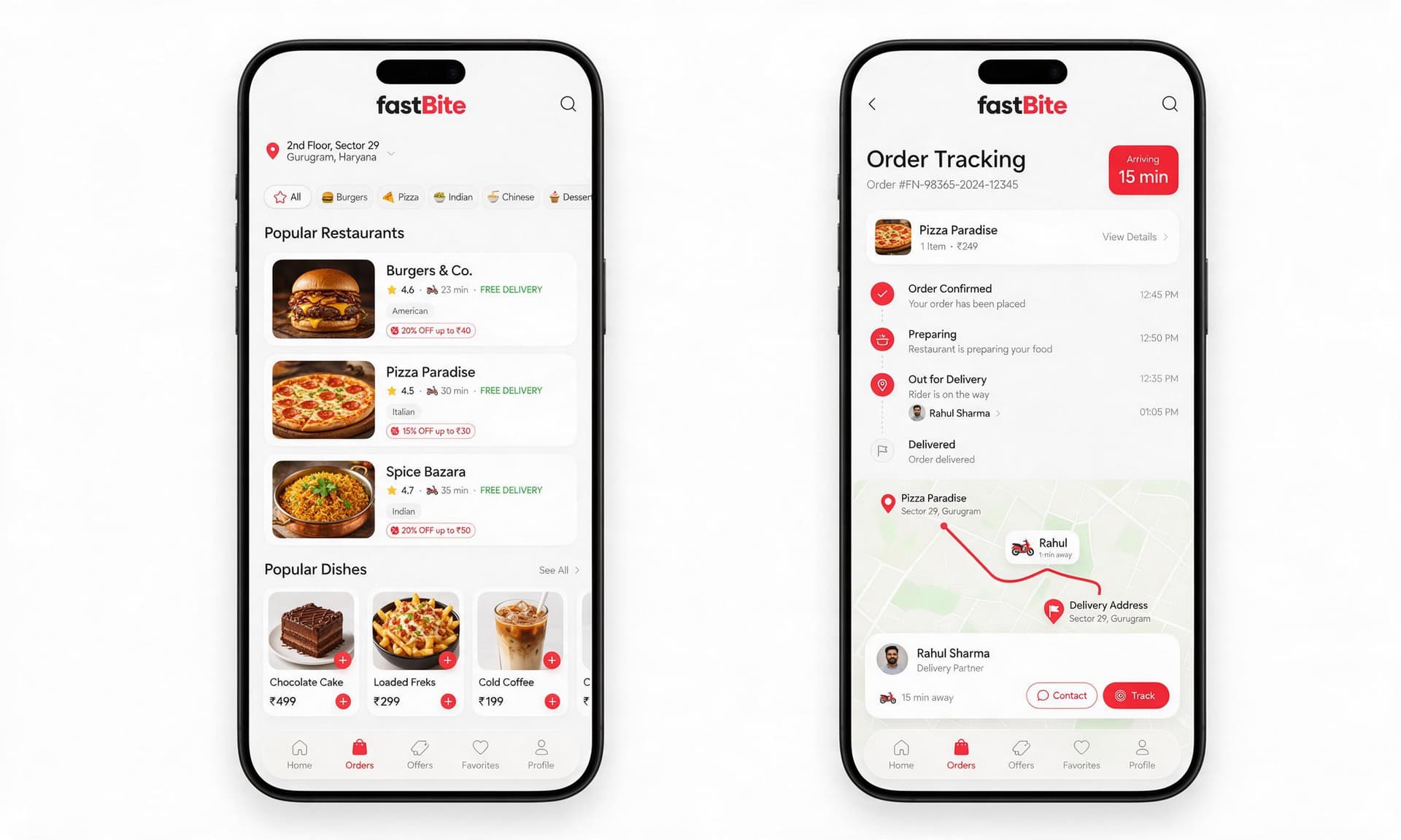 fastBite food delivery app UI design