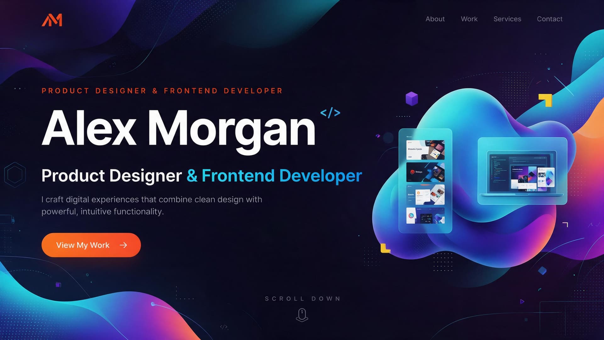 Alex Morgan personal portfolio website hero section