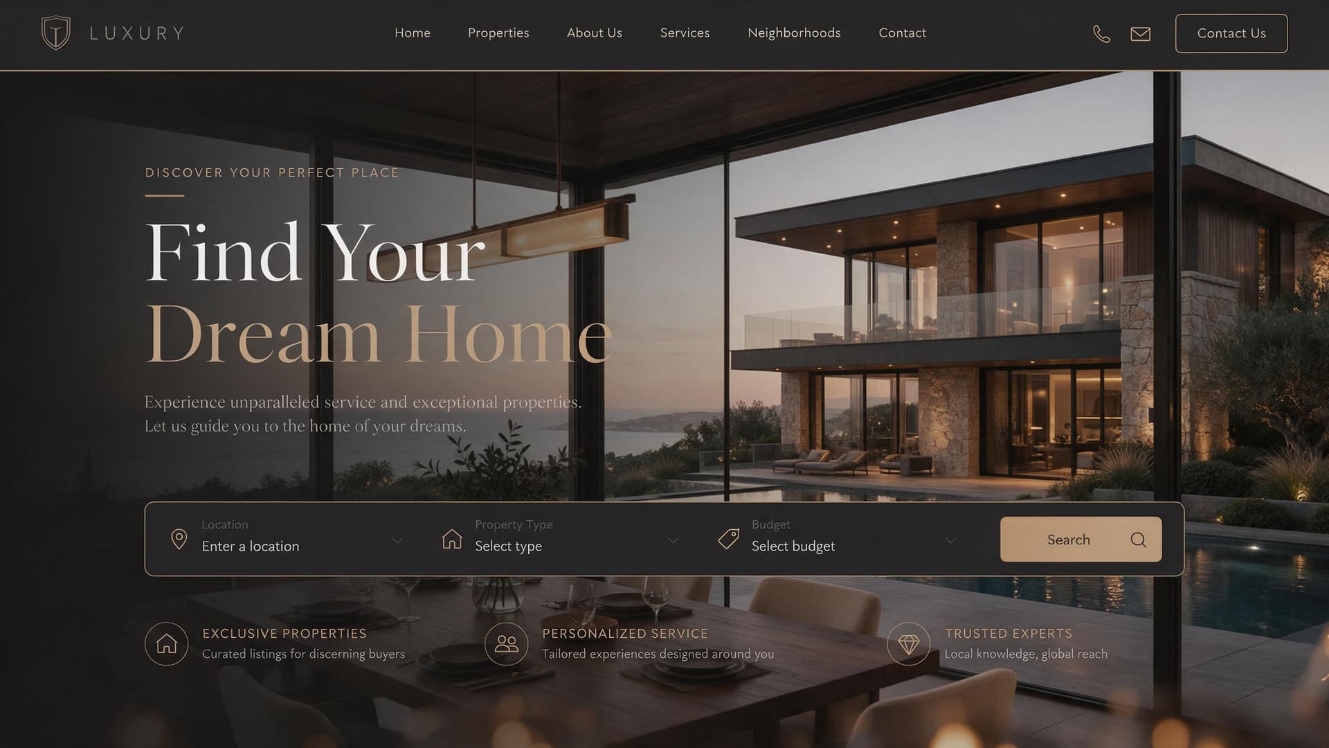 Marchetti Estates luxury real estate website hero