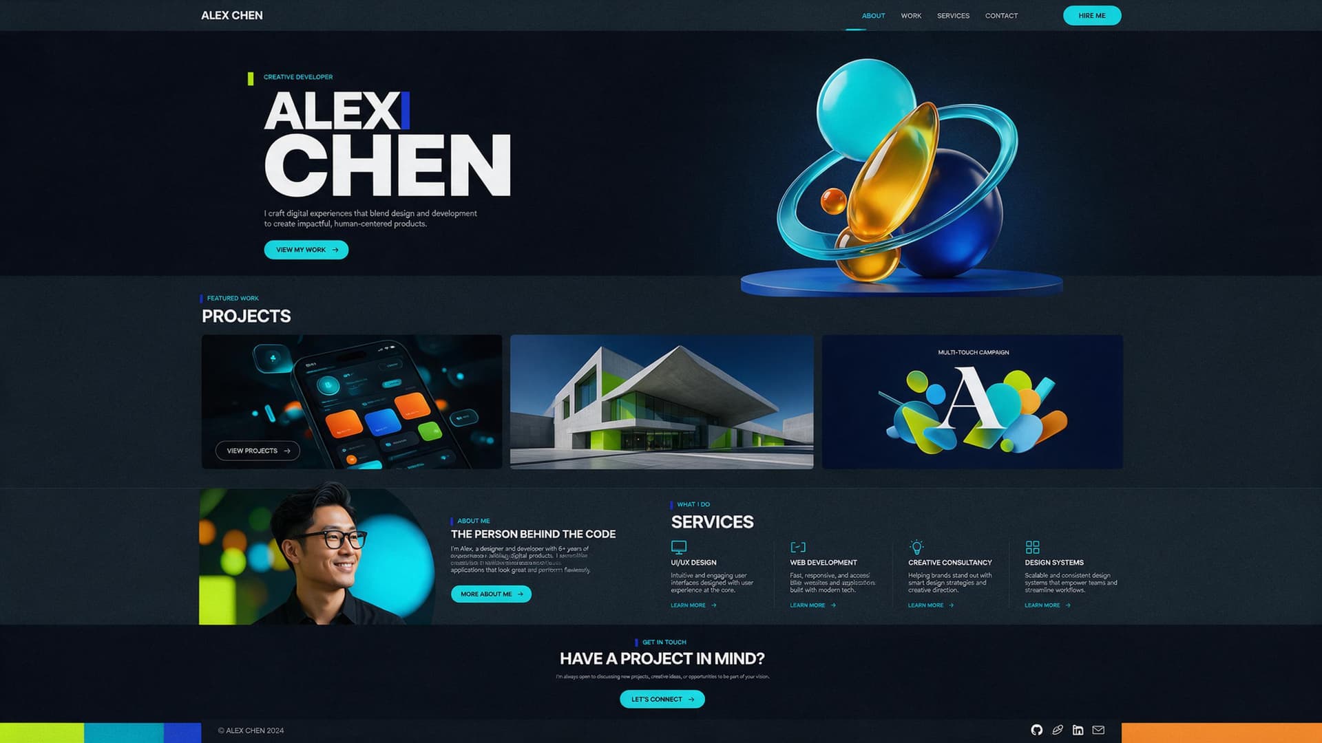Alex Chen creative developer full website homepage