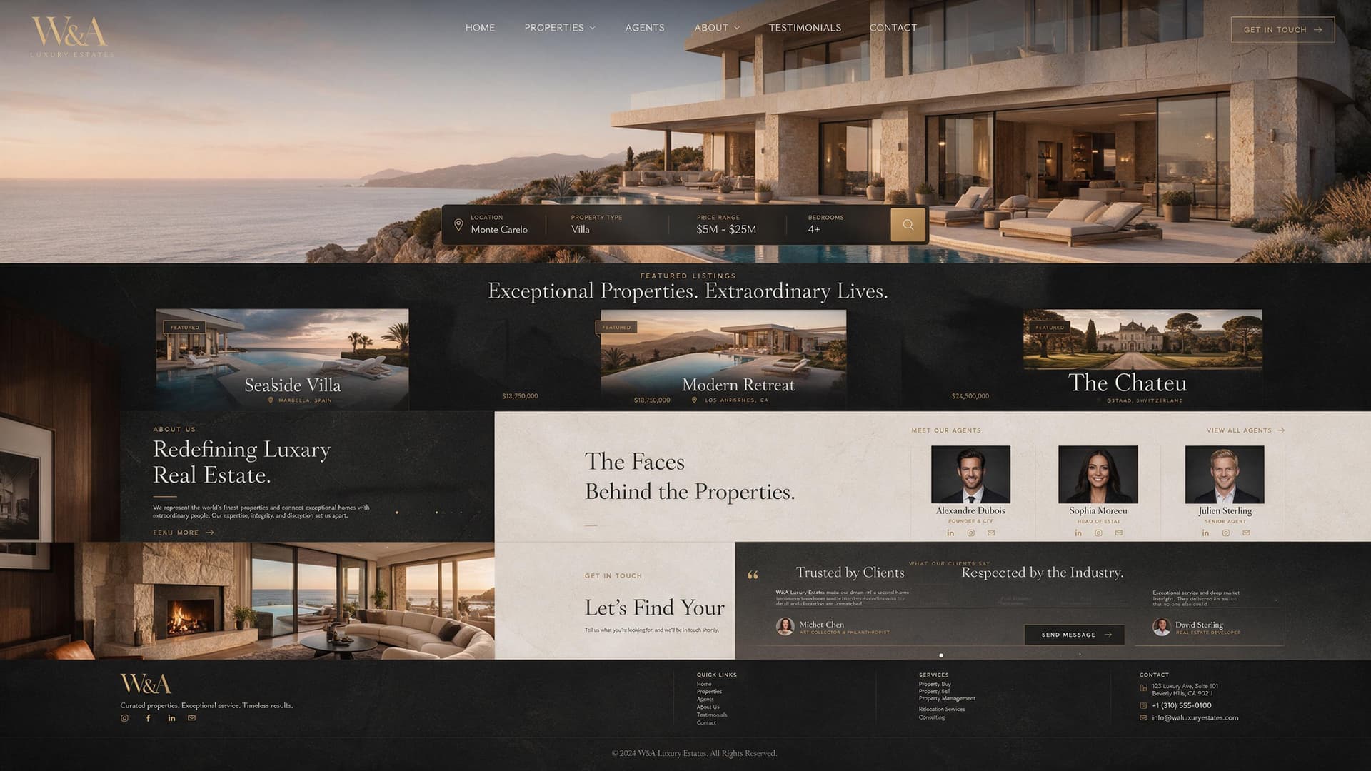 W&A Luxury Estates full website homepage